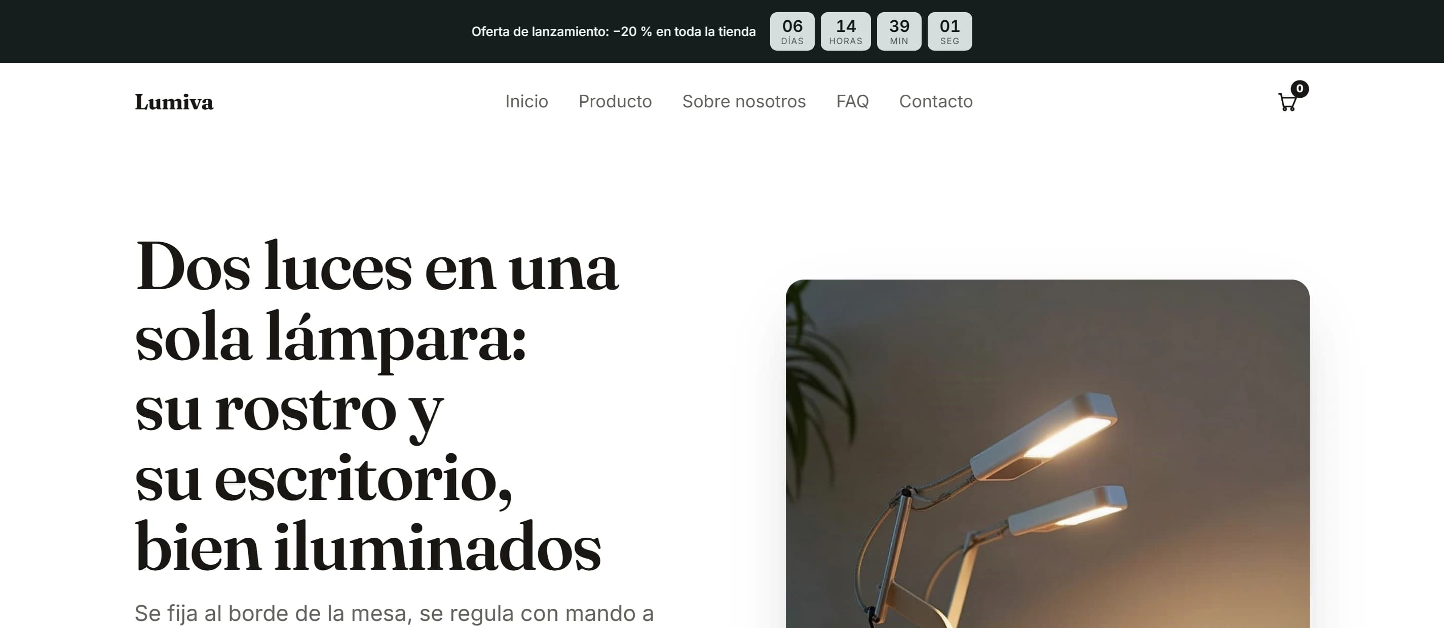 Una tienda generada por Vueko, con la cuenta atrás de la oferta arriba