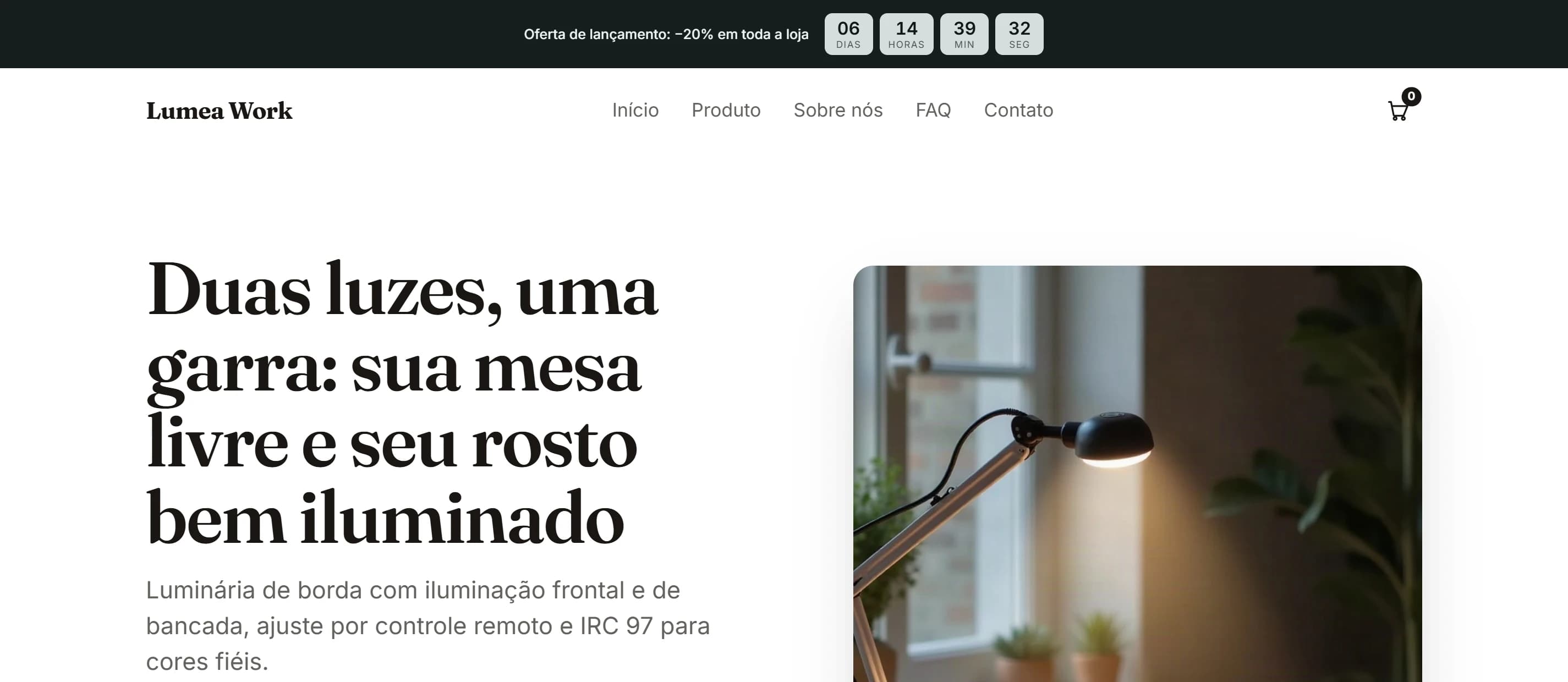 Uma loja gerada pelo Vueko, com a contagem regressiva da oferta no topo